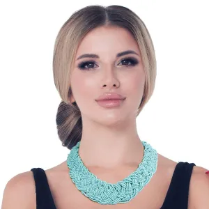 Turquoise Seed Bead Braided Collar Set with Matching Earrings