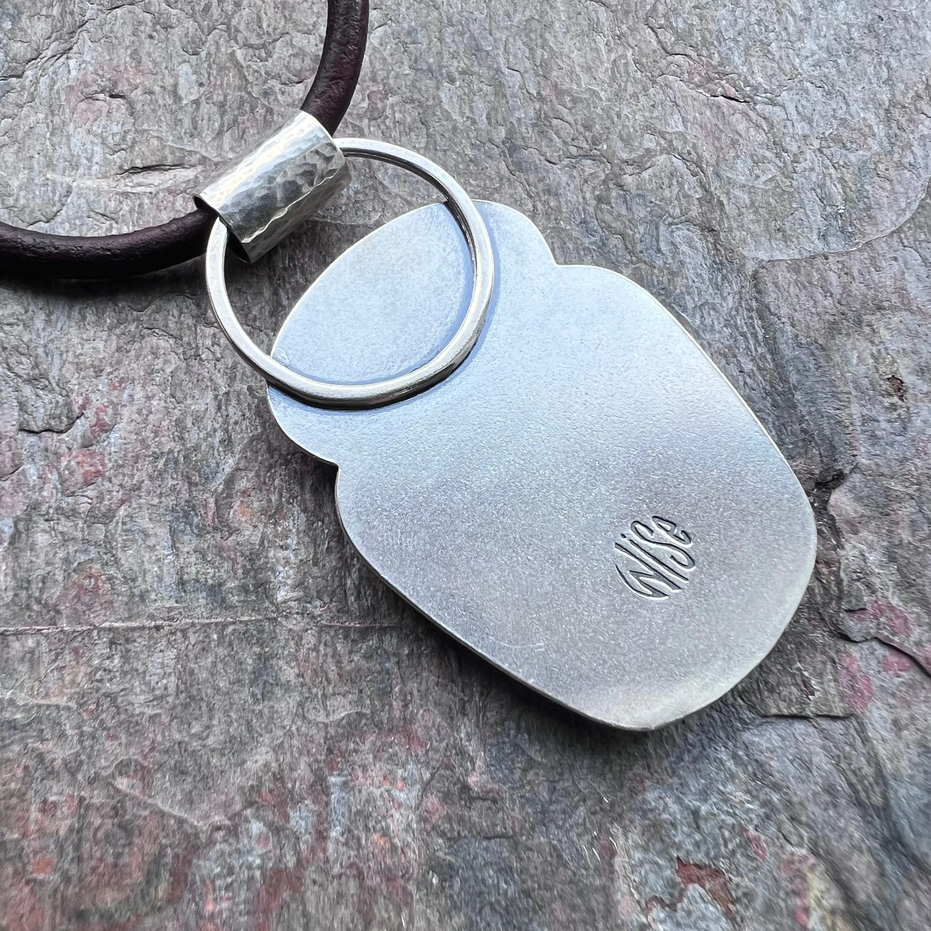 Variscite and Jade Sterling Silver Necklace - Handmade One-of-a-kind Pendant on Genuine Leather