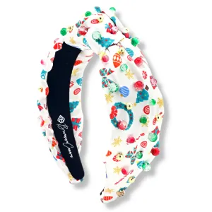 White Satin Headband with Christmas Print