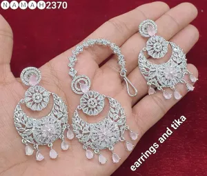 Women's Designer American Diamond Antique Stone Earrings & Tikka Set